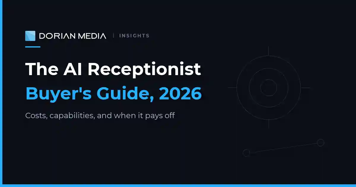AI receptionist for small business buyer's guide from Dorian Media Group covering costs, capabilities, and when it pays off